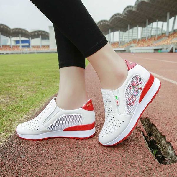 

женщины повседневная обувь лето осень женская обувь мода круглый toe вышитые дышащие полые lace-up кроссовки -138, Black