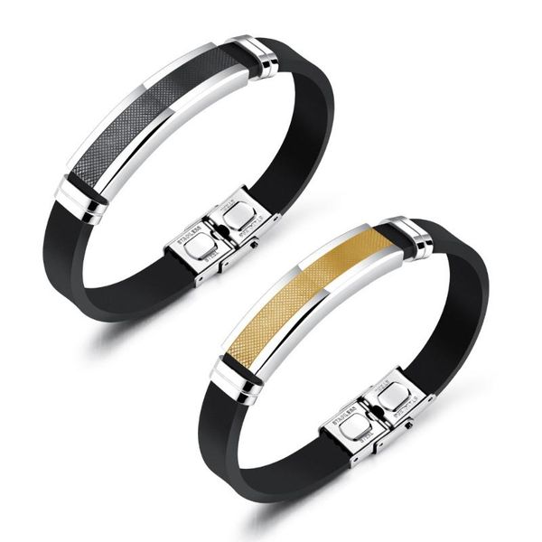 

charm bracelets mesh design stainless steel bracelet men wrist band black rudder silicone punk wristband stylish casual bangle pulsera hombr, Golden;silver