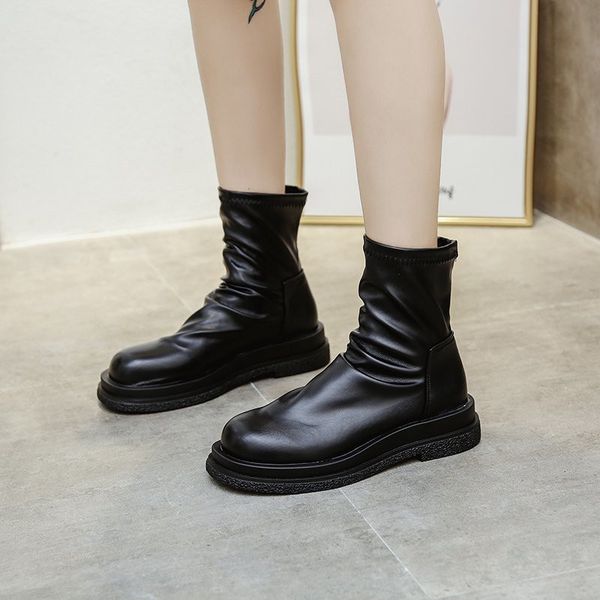 

cootelili women boots fashion shoes for woman winter warm boots slip on platform round toe 5cm heel shoes size 34-39, Black