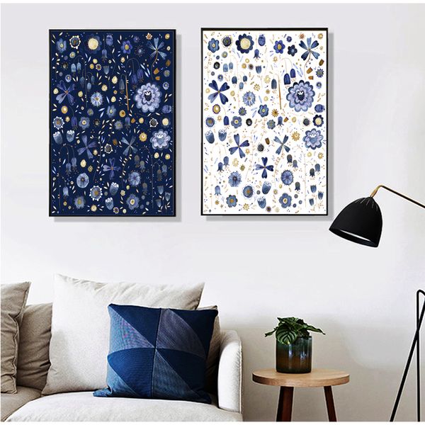 

modern blue white flower posters and prints wall art pictures prints canvas painting minimalist nordic home decoration