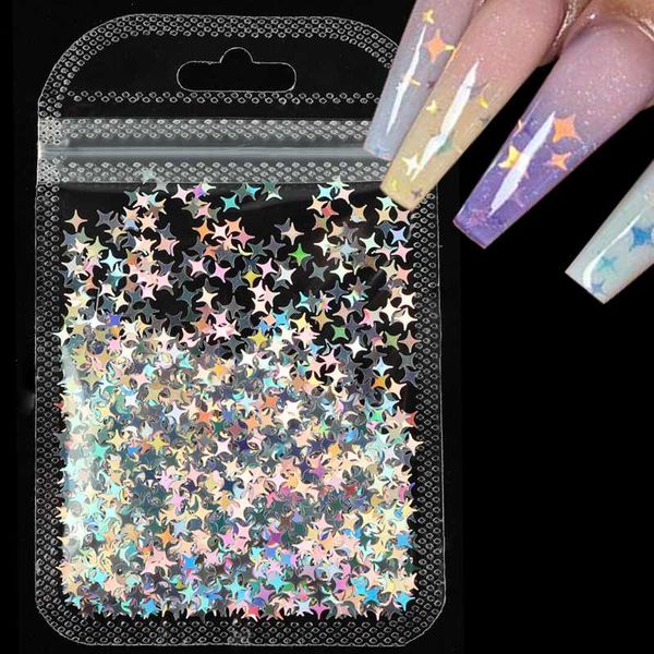 

1 bag laser sequins for nails gold silver glitter star holographic flakes four-pointed star shape nail art decoration manicure, Silver;gold