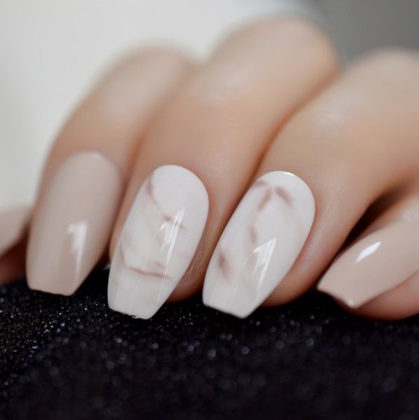 

24pcs ballerina fake nails khaki nude marble coffin flat artificial false nail tips for office home faux ongle glue sticker, Red;gold