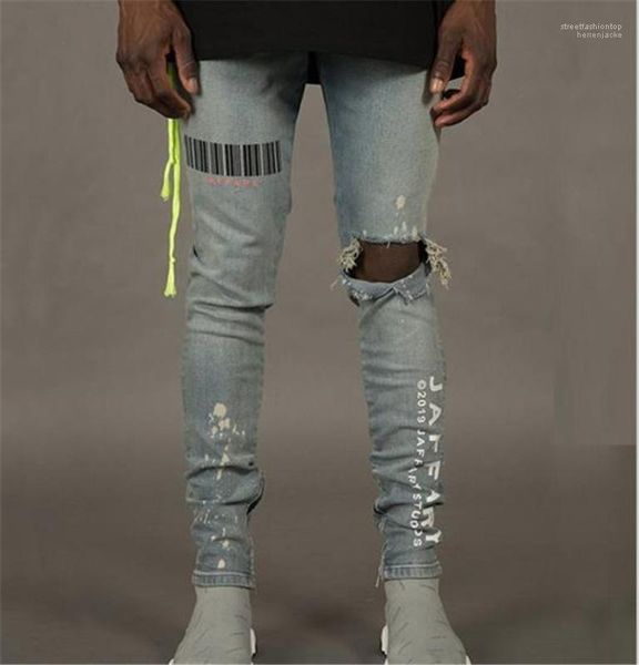 

light blue jeans mens street hip hop pantalones homme fashion pencil pants mens designer skinny jeans ripped hole