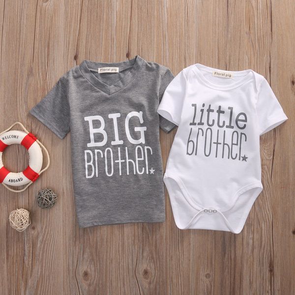 

2020 new little brother baby boy 2-7years romper and big brother t-shirt summer short sleeve clothes little big brother tees, Blue
