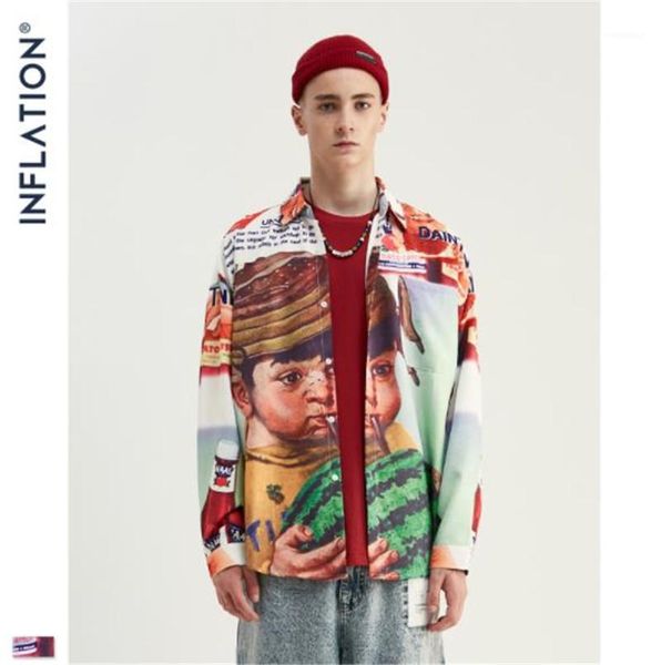 

and character printed casual vintage loose long sleeved lapel neck shirts fashion mens shirts mens designer long sleeve shirts letter, White;black