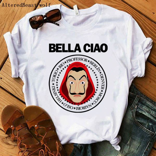 

la casa de papel t shirt women harajuku bella ciao letters print short sleeve funny money heist house of paper hip hop tees, White