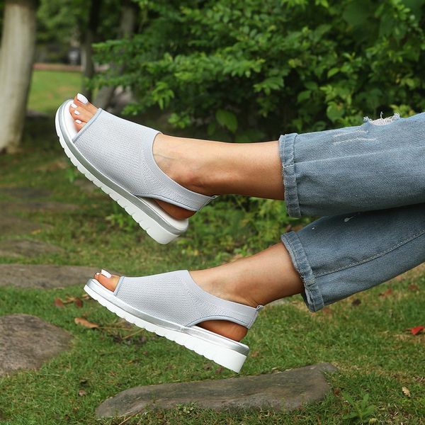 

women's shoes mesh breathable comfortable shoes ladies hollow out casual wedges large size, Black