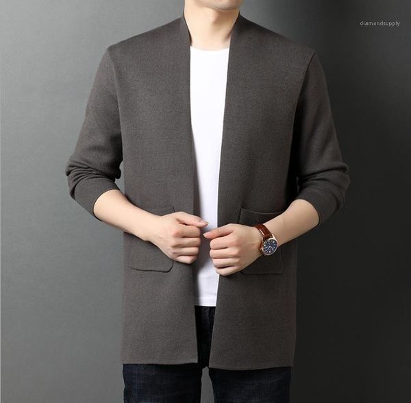 

карманный кардиган осень зима стенд воротник тонкий бизнес свитер пальто человек моды outerwears mens solid color, White;black