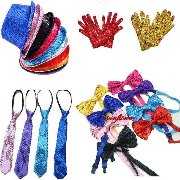 

boy girl men woman sequin hat tie gloves for fancy dress birthday party cap jazz hat dance show tie wedding xmas halloween