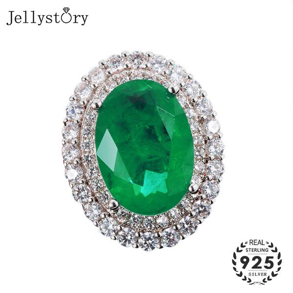 

jellystory classic female ring 925 sterling silver jewelry with oval shaped emerald sapphire rings for wedding engagement party, Golden;silver