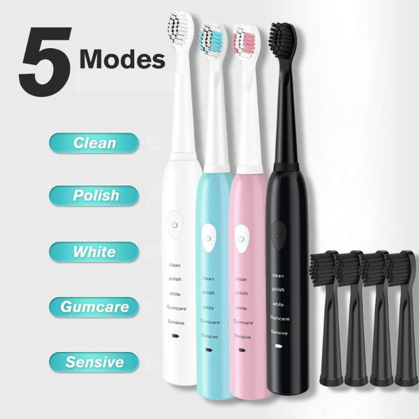 

smart electric toothbrush ultrasonic sonic usb rechargeable tooth brush electronic with 4pcs replacement heads