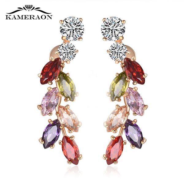 

stud colorful cubic zirconia women's studs earrings korean style fashion long piercing wicker luxury jewelry, Golden;silver