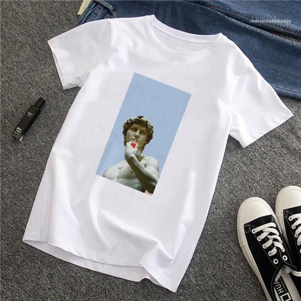 

sleeve funny printed fun harajuku tshirt streetwear new mens t shirt mens tshirt david michelangelo summer short, White;black