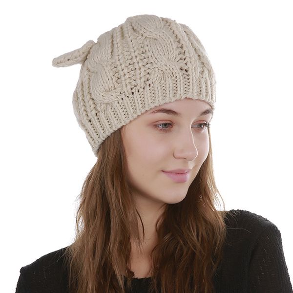 

lovely jacquard 8 word twist cat ears caps for women cap winter beanies warm wool skullies knitted girls sweet cute hats x3, Blue;gray