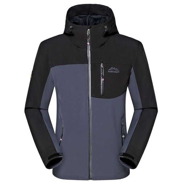 

men's outdoor hiking jacket softshell fleece inside water-resistant hooded cardigan coat skiing mountaineering fishing chaqueta, Blue;black