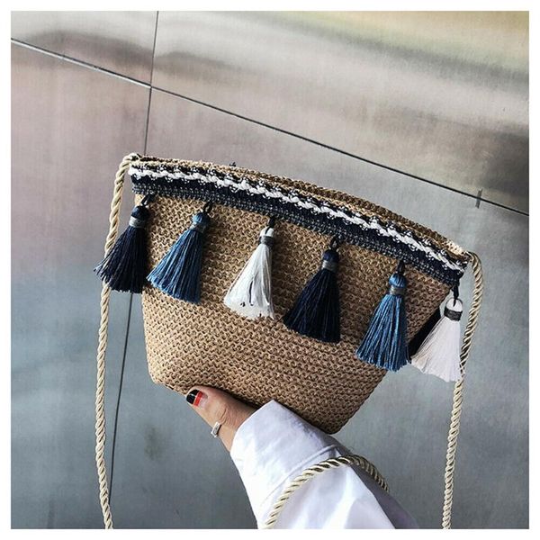

new 2020 fashion women national tassel beach messenger bags lady knitting zipper small shoulder handbag
