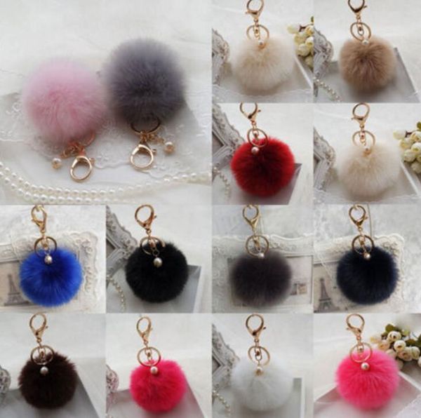 

rabbit gift keychain fur car key pearl bag holder pom trinket jewelry ring women chain ball pompon fluffy for faux otsweet cehgv, Silver