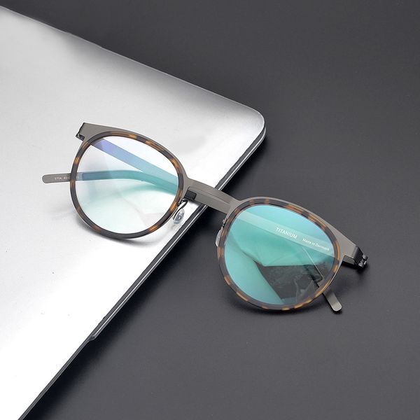 

легкий титановый ацетат круглые очки мужчины vintage круг близорукость очки для кадра женщины ретро оптические очки, Black