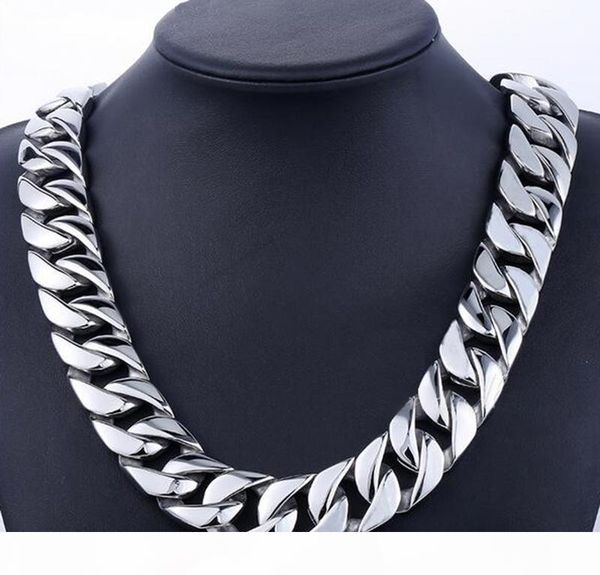 

super heavy thick 24mm mens silver cuban link flat round necklace 316l stainless steel biker cuban chain necklace jewelry