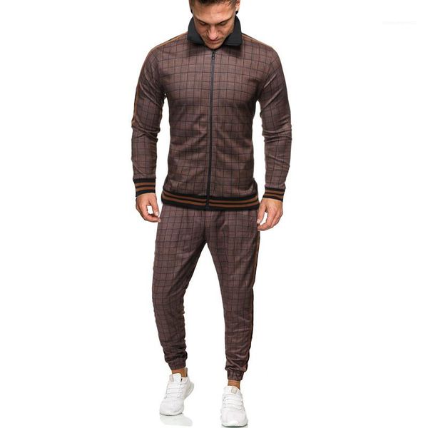 

designer tracksuits fashion plaid long sleeve sportswear sweatpants set casual lapel neck cardigan suits luxury mens, Gray