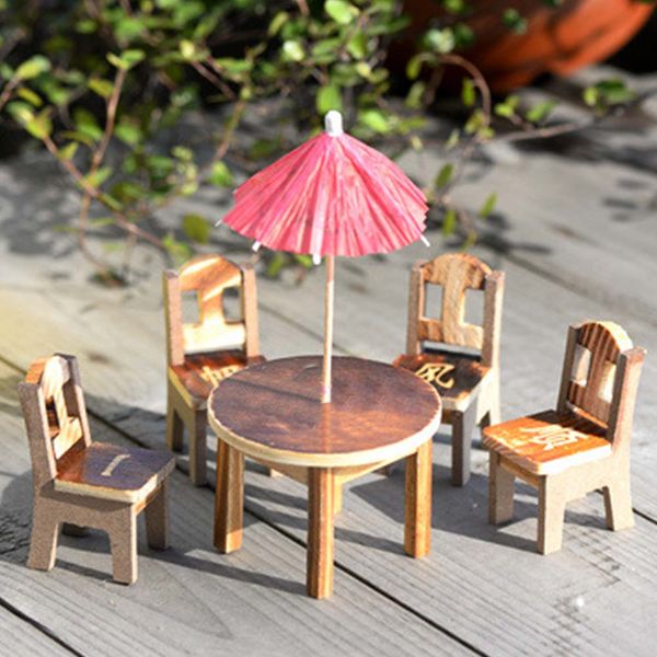 

1 set mini craft umbrella chairs set garden ornament miniature fairy garden decor diy