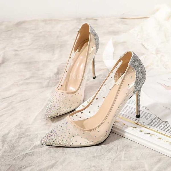 

2020 wedding насосы sexy ladies fashion party высокие каблуки остроконечные toe bling bling женская обувь тонкий каблук 8 см  см, Black