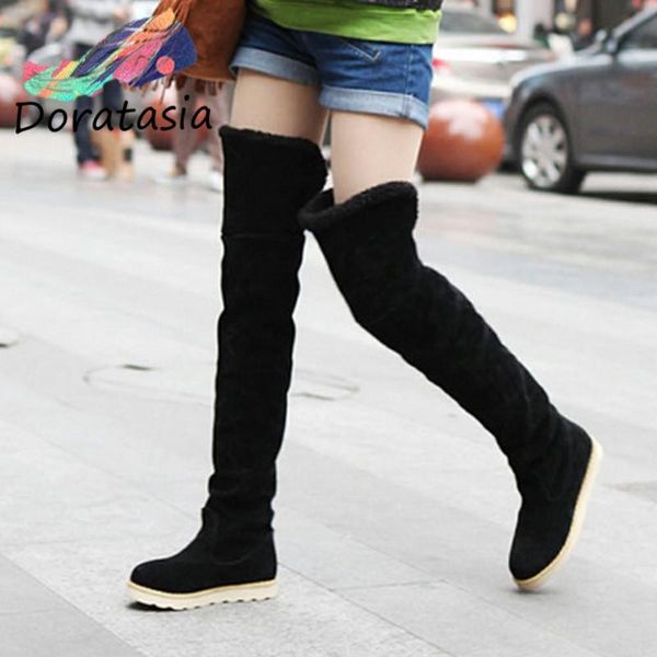 

doratasia women round toe over the knee shoes winter comfy boots women platform warm thick fur knee high boots, Black
