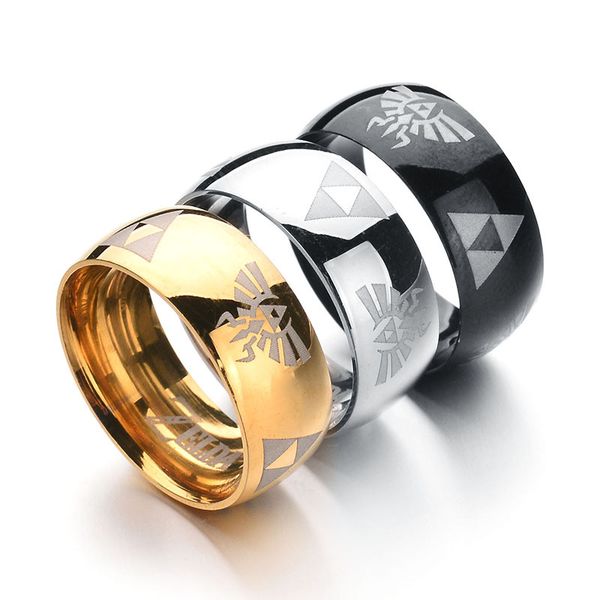 

men titanium stainless steel arc triangle zelda symbol cartoon ring, Silver