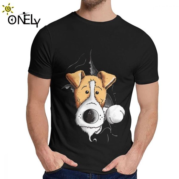 

man t-shirt cute fox terrier dog slim 2019 new arrival crewneck cartoon print t shirt