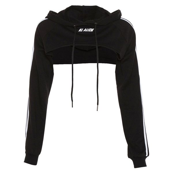 

womens reflective letter printing hooded sweater long sleeved short hip hop street fashion sweater women s, Black