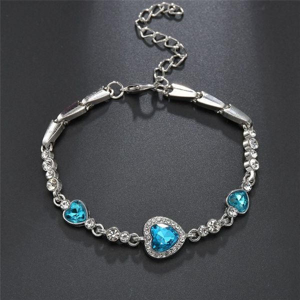 

modyle luxury cubic zirconia heart bracelets female crystal wedding bracelet for women men silver color bracelet, Black