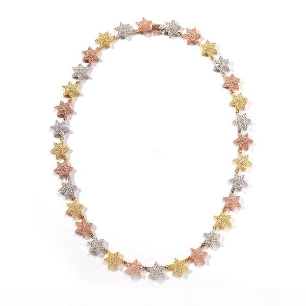 

hip hop iced out zircon hexagon star necklace rose gold silver hit color star necklace chain