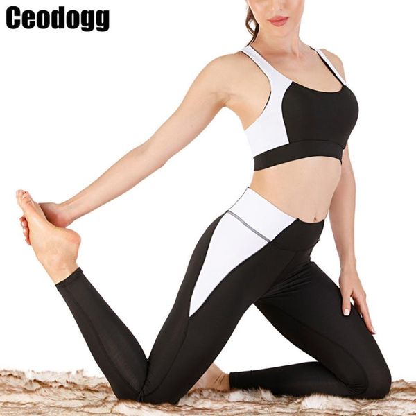 

women black white yoga set high waist push up yoga pants hollow sports bra running fitness suit gym sportswear, White;red
