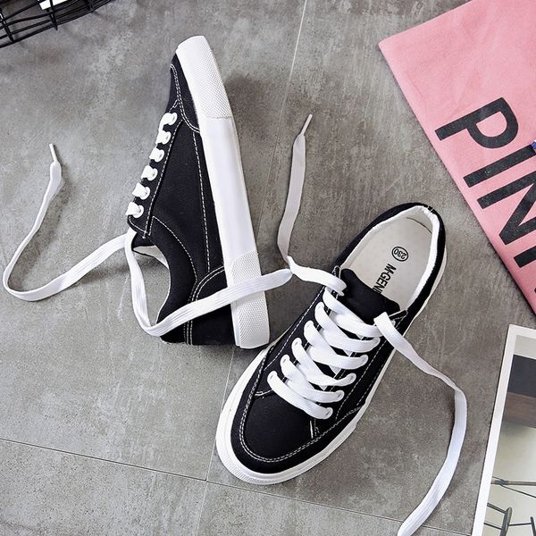 

women sneakers new arrivals fashion lace-up black/white women shoes solid sewing shallow casual canvas shoes women fashion comfortable trend