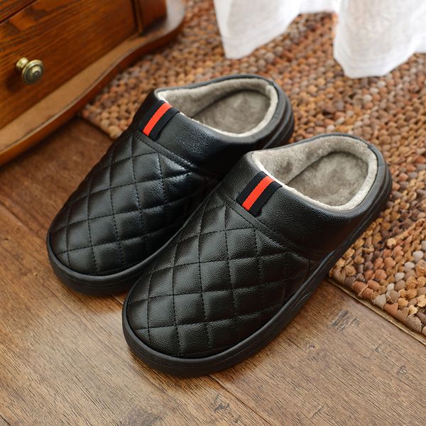 

2020 winter new cotton slippers of upholstery indoor leather waterproof lady's thermal cotton slippers, Black