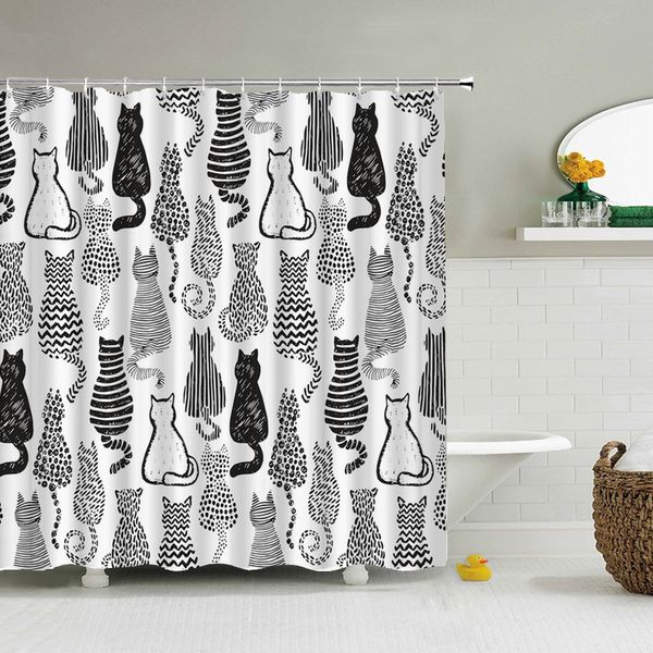 

cat cute cartoon shower curtain 3d printed bath curtains waterproof bathroom washable cloth bathing curtains with 12 hooks