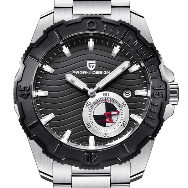

46 mm pagani design black dial date satch stainless steel men watch casual fashion automechanical men's mechanical watches, Slivery;brown