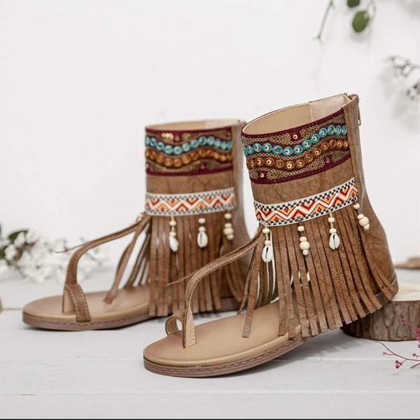 

women bohemian sandals flat tassels casual summer beach sandals soft ladies shoes chaussures femme plus size 43, Black