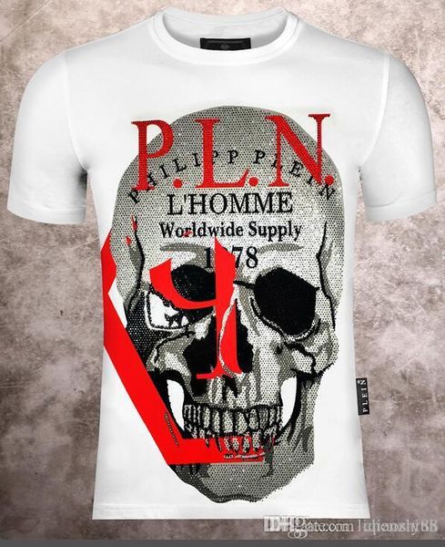 

новые мужские футболки с короткими рукавами хлопка черепа печать футболка вокруг шеи тонкой футболка мужских модные верхняя проскальзывании, White;black