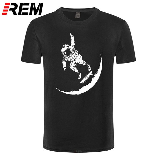 

rem cotton play on the moon print o-neck short sleeve designs men t-shirt casual summer loose male t shirt