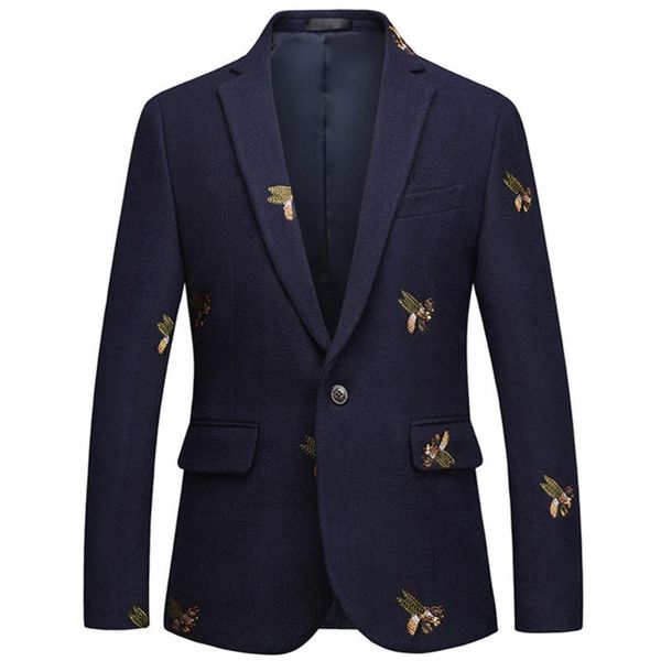 

bee embroidery blazer slim fit masculino abiti uomo 2020 wedding prom blazers tweed wool for men stylish suit jacket, White;black