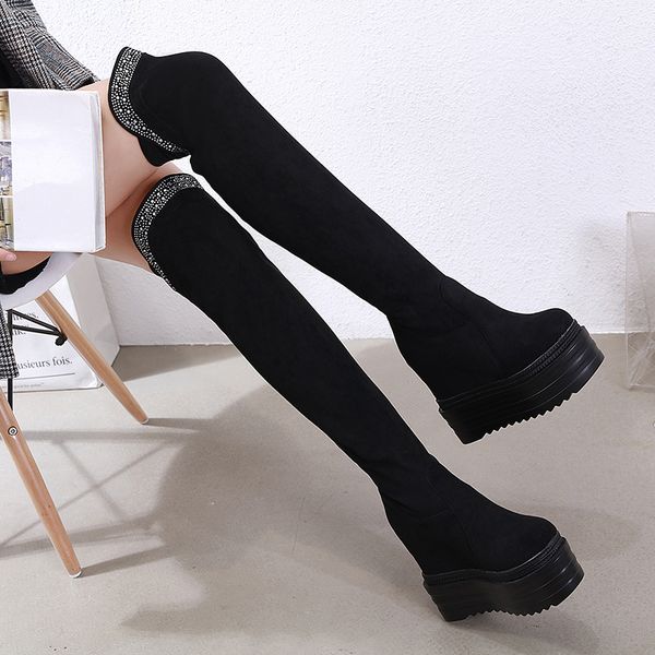 

european and american over the knee boots 13.5 cm super high heel long boots 2020 stovepipe women's fashion elastic boot, Black