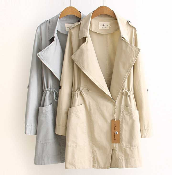 

n024 # new windbreaker 2020 mid-length loose suit collar epaulette long sleeve waist jacket windbreaker, casual windbreaker jack, Tan;black