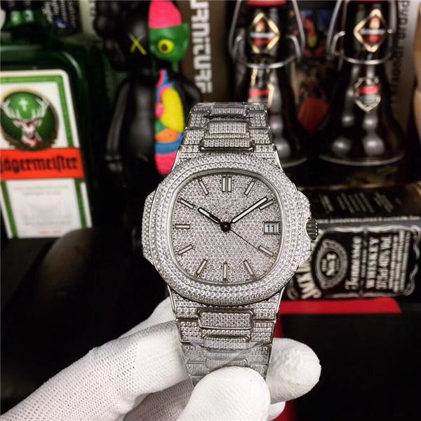 

5719/1g-001 watch montre de luxe 9015 mechanical movement stainless steel case sapphire mirror diamond watch, Slivery;brown