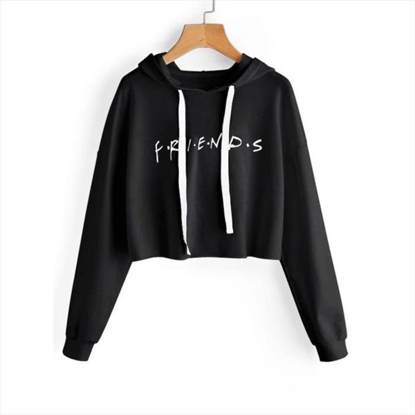 

friends letters printed long sleeved short harajuku hoodie women 2020 autumn cute hoodie crop drop shipping, Black