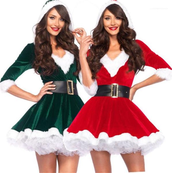 

clothes v neck long sleeve dresses with belt festival casual ladies theme costume christmas womens cosplay, Black;red