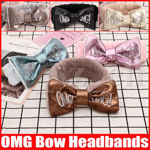 

omg headbands pu bowknot hairbands elastic headwraps girls turban cute hairlace bow hair band for makeup face wash spa yoga shower, Black;brown