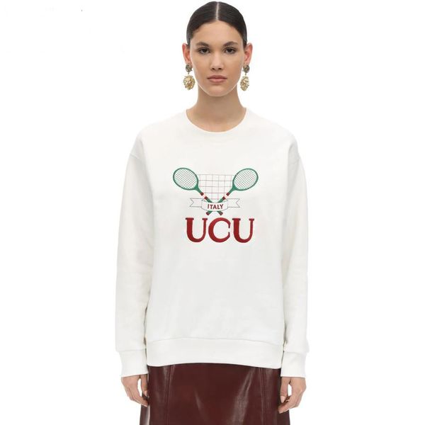 

19fw бадминтон теннис ракетка вышивка crewneck толстовка письмо логотип вышивка пара с длинным рукавом бежевый вскользь фуфайки hflswy324, Black