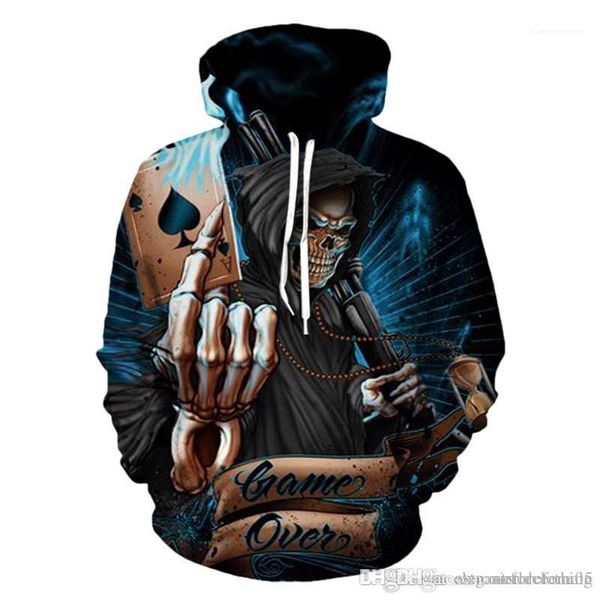 

long sleeve luxury hoodies spring fashion male clothing skulls printed mens designer pullover death teenager o neck, Black