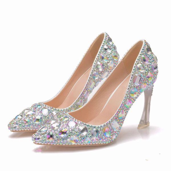 

9cm shallow mouth single shoes women fashion crystal heel bride diamond wedding shoes large size 40 41 womens high heels pumps, Black
